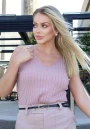 Regata de Tricot Feminina com Decote V Modelo Canelado - Rosa envelhecido