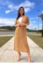Saia Midi em Tricot Feminina com Detalhe Vazado - Bege