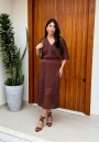 Saia Midi em Tricot Feminina com Detalhe Vazado - Marrom