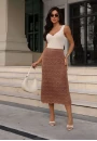 Saia de Tricot Midi Feminina com Textura Moderna e Caimento Elegante - Marrom Saia de Tricot Midi Feminina com Textura Moderna e Caimento Elegante - Marrom