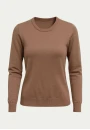 Suéter Feminino Decote Redondo Manga Longa em Tricot Fino - Marrom