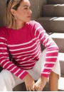Suéter Feminino Listrado Rosa e Branco - Rosa
