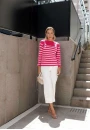Suéter Feminino Listrado Rosa e Branco - Rosa