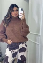 Suéter Gola Alta Oversized em Tricot - Marrom Suéter Gola Alta Oversized em Tricot - Marrom