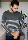 Suéter Masculino Listrado em Tricot - Verde musgo