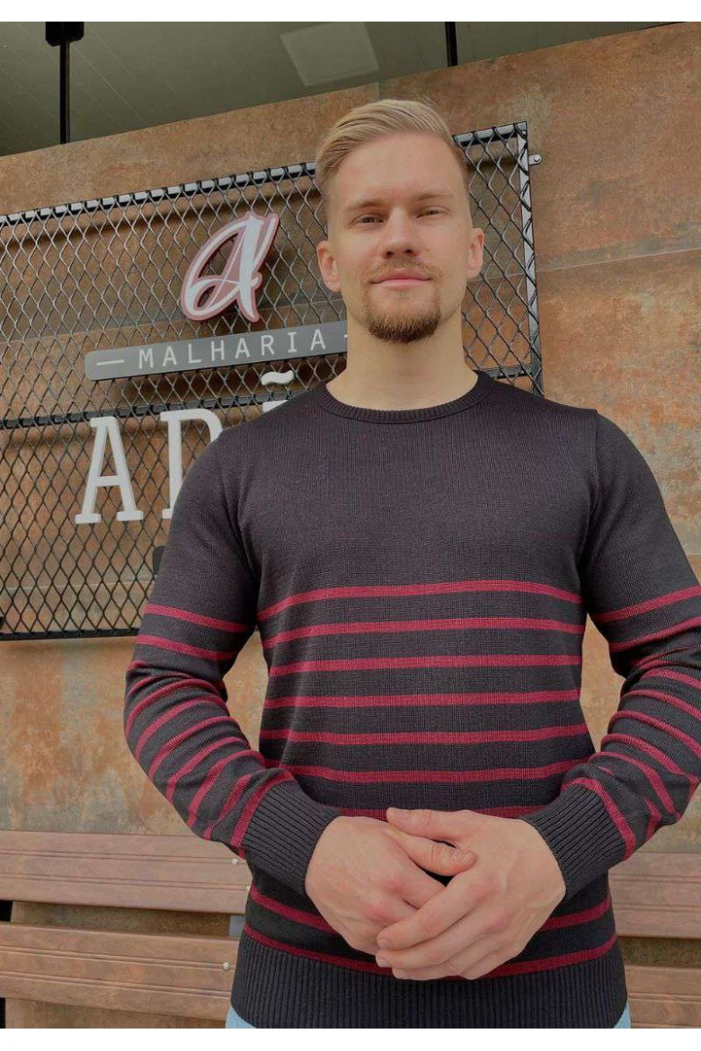 Suéter Masculino Listrado em Tricot - Preto