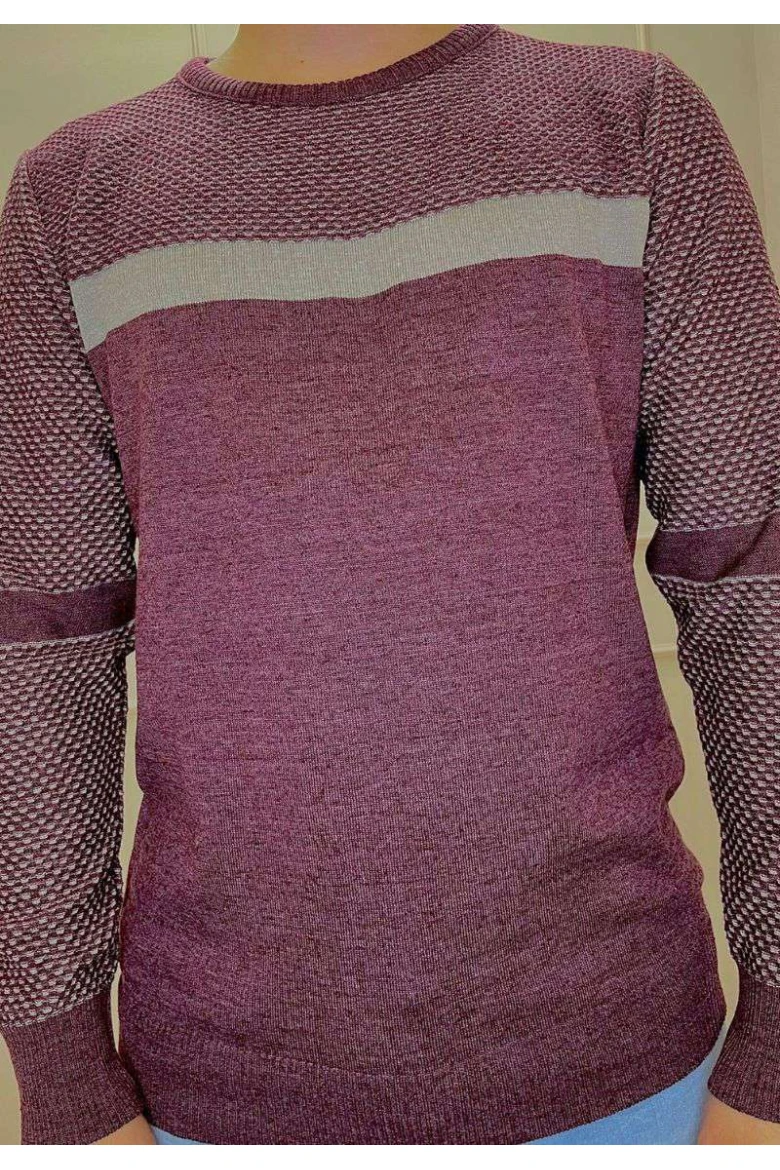 Suéter Plus Masculino Cinza com Detalhes Texturizados - Vinho