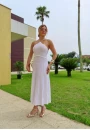 Vestido Midi em Tricot Canelado Gola Halter - Branco