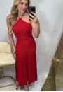 Vestido Midi em Tricot Canelado Gola Halter - Vermelho Vestido Midi em Tricot Canelado Gola Halter - Vermelho