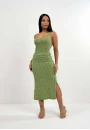 Vestido Midi em Tricot Trabalhado com Fenda Lateral - Verde água Vestido Midi em Tricot Trabalhado com Fenda Lateral - Verde água